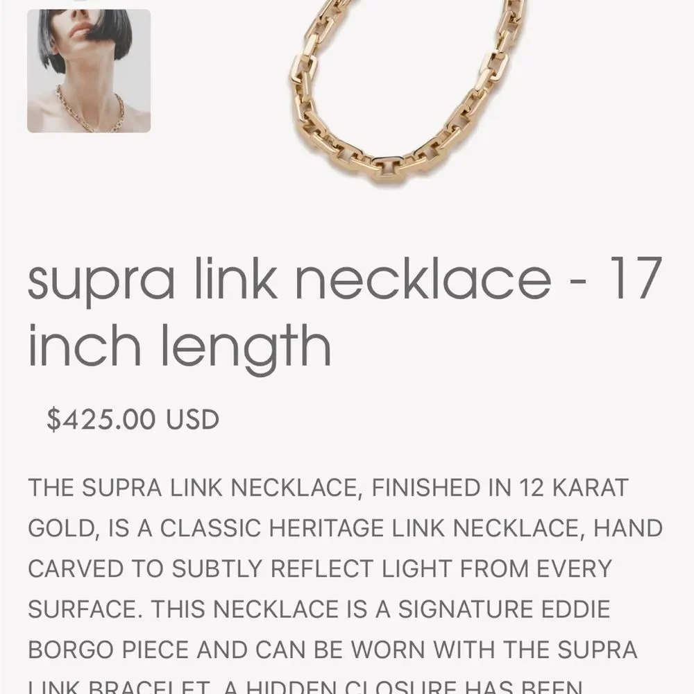 Eddie Borgo | Supra Link Necklace - 17 inch length 24k gold finished $425 retail - Picture 7 of 9